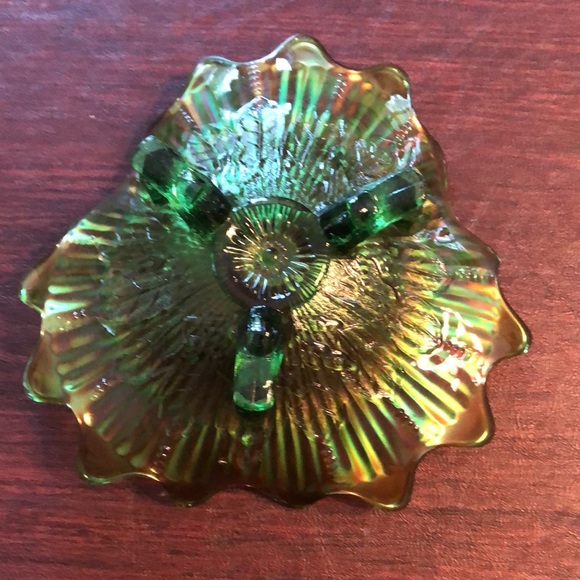 Carnival Glass Antique Bowl 8”wide by 8”long by 3”high Multicolored;Green Bottom - Picture 2 of 12